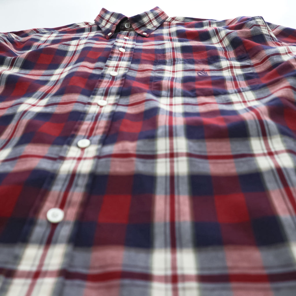 NAUTICA 90年代 USA製 ヴィンテージ 長袖 チェックシャツ XL レッド ネイビー ボタンダウン ワンポイントロゴ