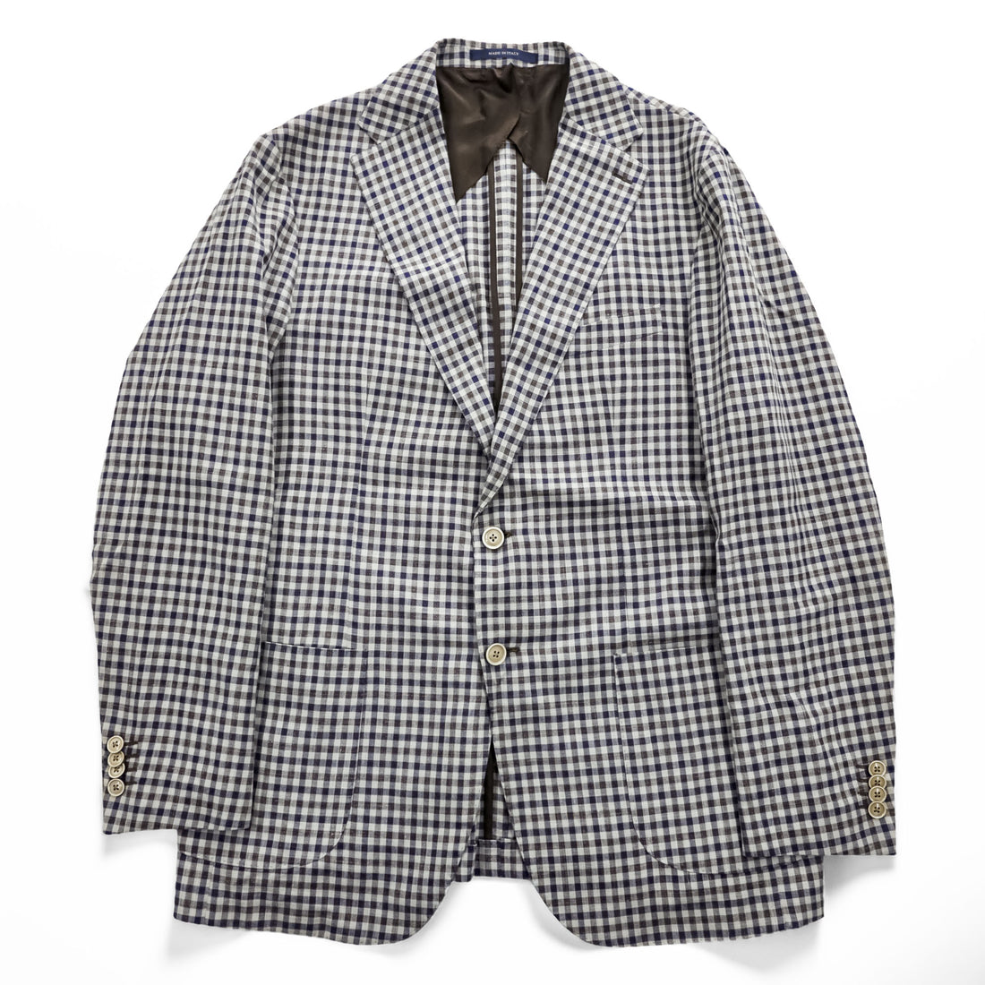 Boggi Milano Vitale Barberis Canonico Wool Silk Linen Blazer Navy Brown Gingham Check Made in Italy Size 54