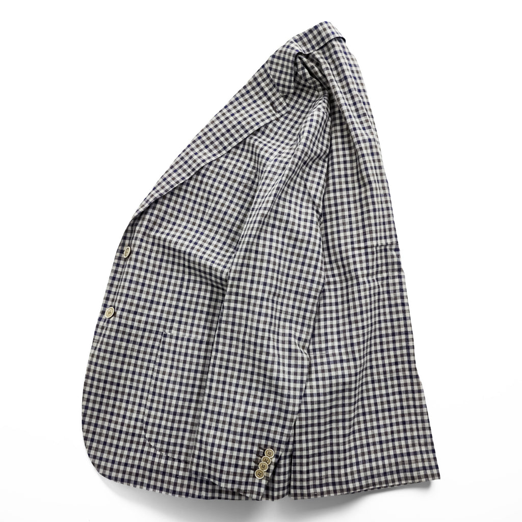 Boggi Milano Vitale Barberis Canonico Wool Silk Linen Blazer Navy Brown Gingham Check Made in Italy Size 54