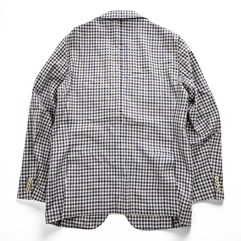 Boggi Milano Vitale Barberis Canonico Wool Silk Linen Blazer Navy Brown Gingham Check Made in Italy Size 54