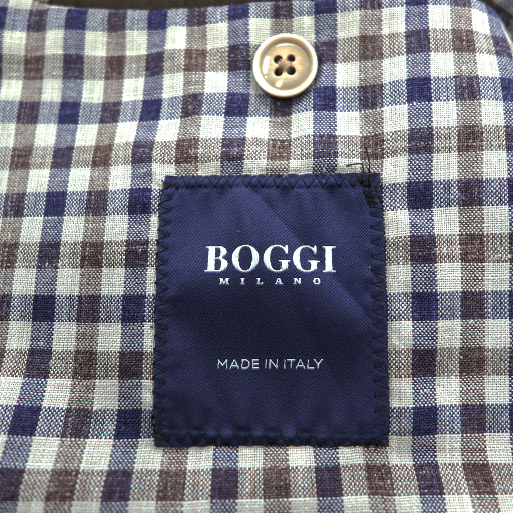 Boggi Milano Vitale Barberis Canonico Wool Silk Linen Blazer Navy Brown Gingham Check Made in Italy Size 54