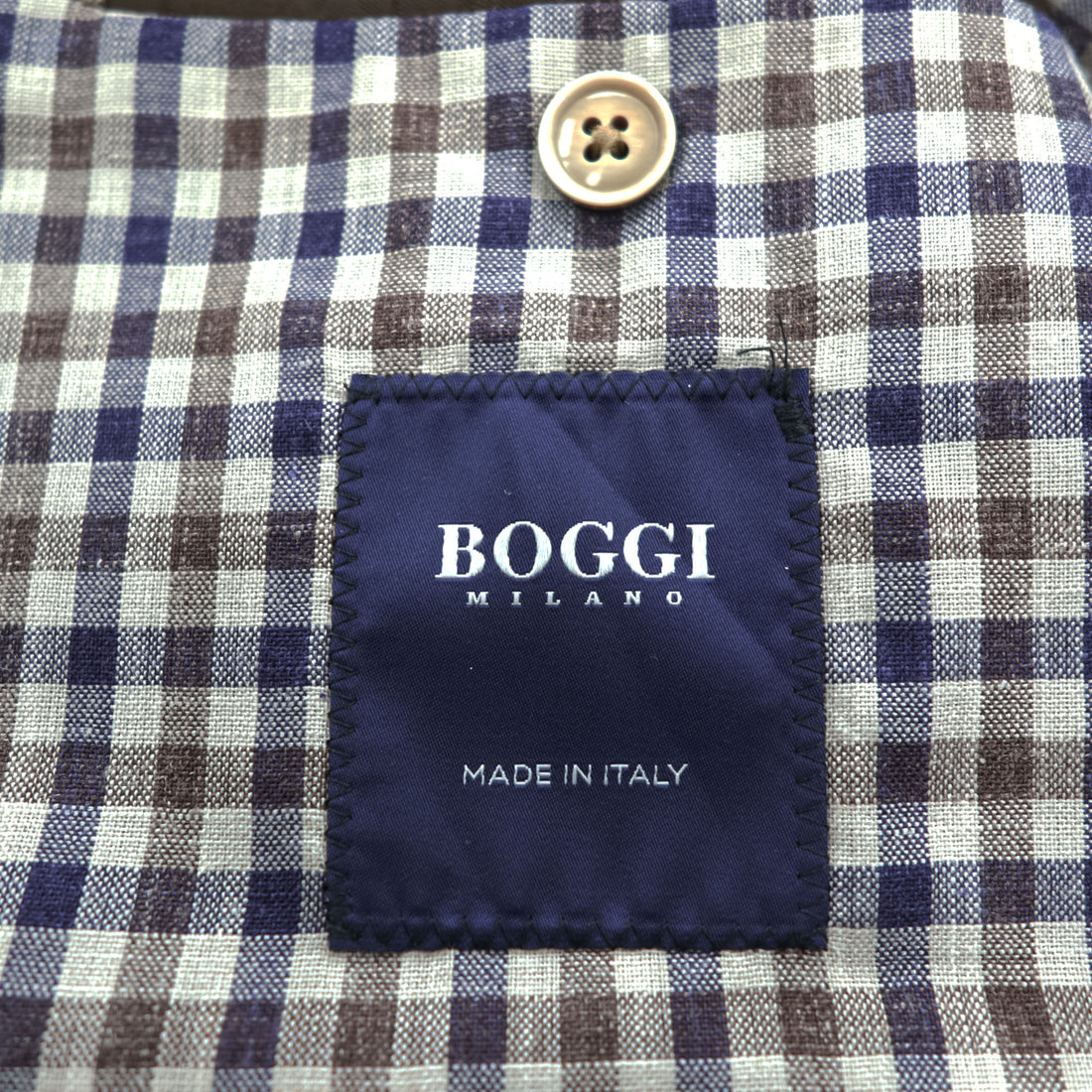Boggi Milano Vitale Barberis Canonico Wool Silk Linen Blazer Navy Brown Gingham Check Made in Italy Size 54