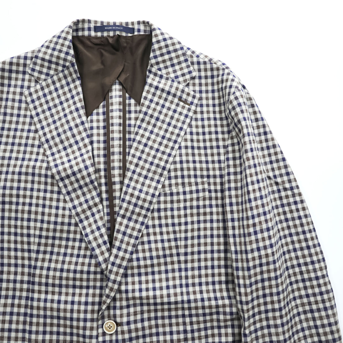 Boggi Milano Vitale Barberis Canonico Wool Silk Linen Blazer Navy Brown Gingham Check Made in Italy Size 54