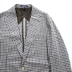 Boggi Milano Vitale Barberis Canonico Wool Silk Linen Blazer Navy Brown Gingham Check Made in Italy Size 54