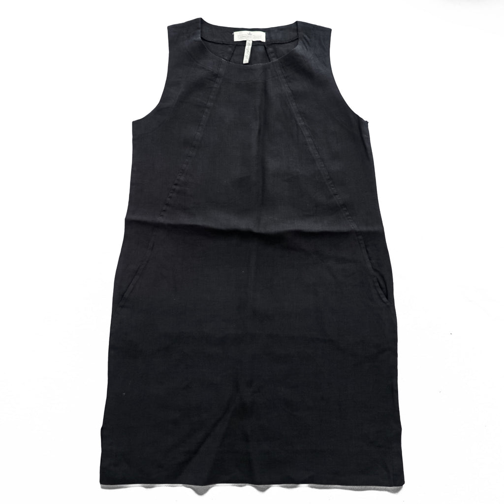 Crown Linen Designs リネン ノースリーブ ワンピース M ブラック 麻100% サイドポケット