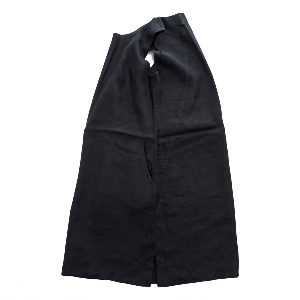Crown Linen Designs リネン ノースリーブ ワンピース M ブラック 麻100% サイドポケット