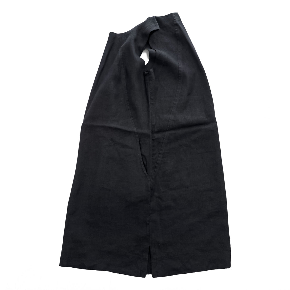 Crown Linen Designs リネン ノースリーブ ワンピース M ブラック 麻100% サイドポケット