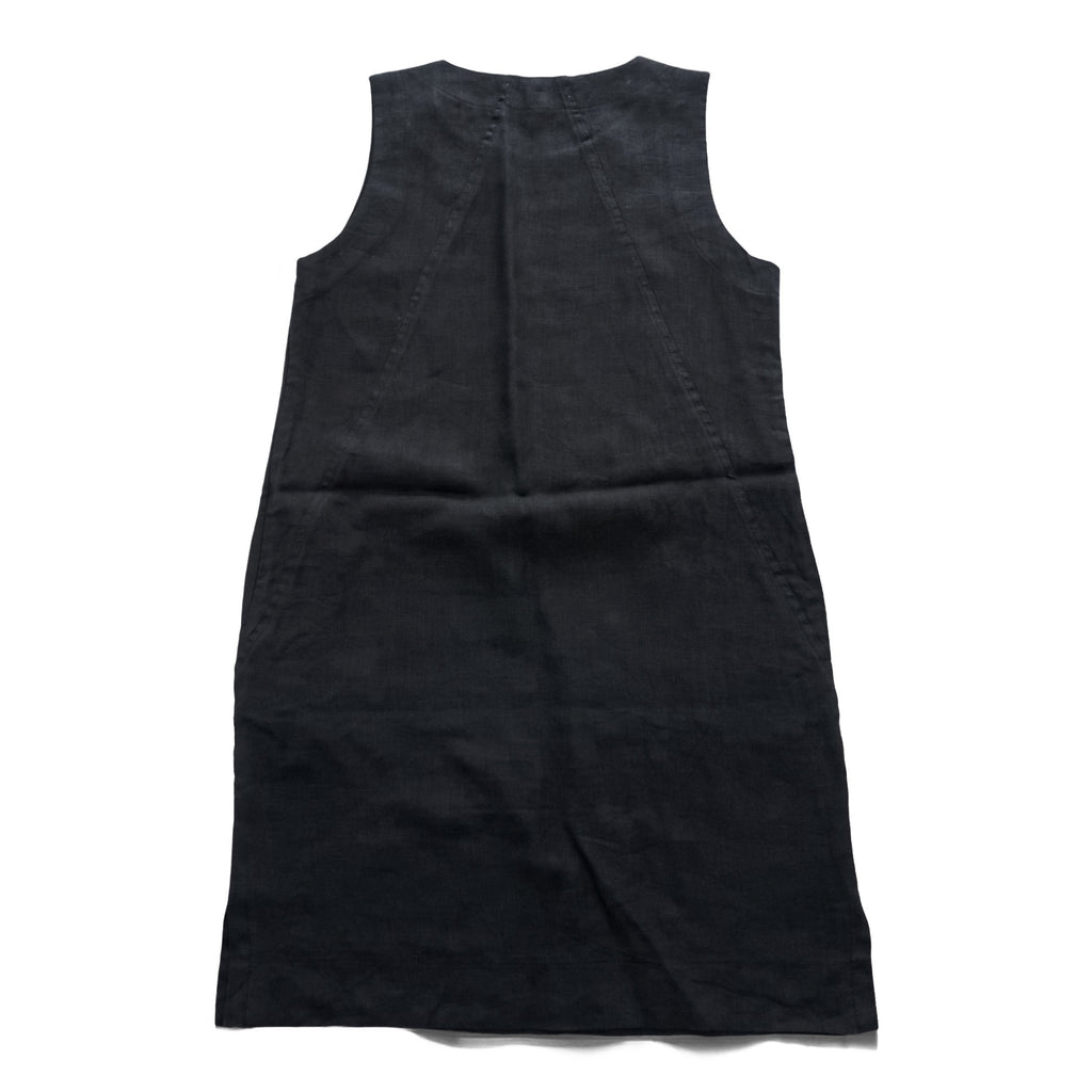 Crown Linen Designs リネン ノースリーブ ワンピース M ブラック 麻100% サイドポケット