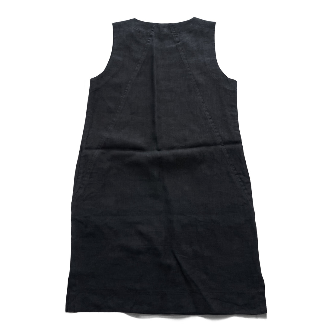 Crown Linen Designs リネン ノースリーブ ワンピース M ブラック 麻100% サイドポケット