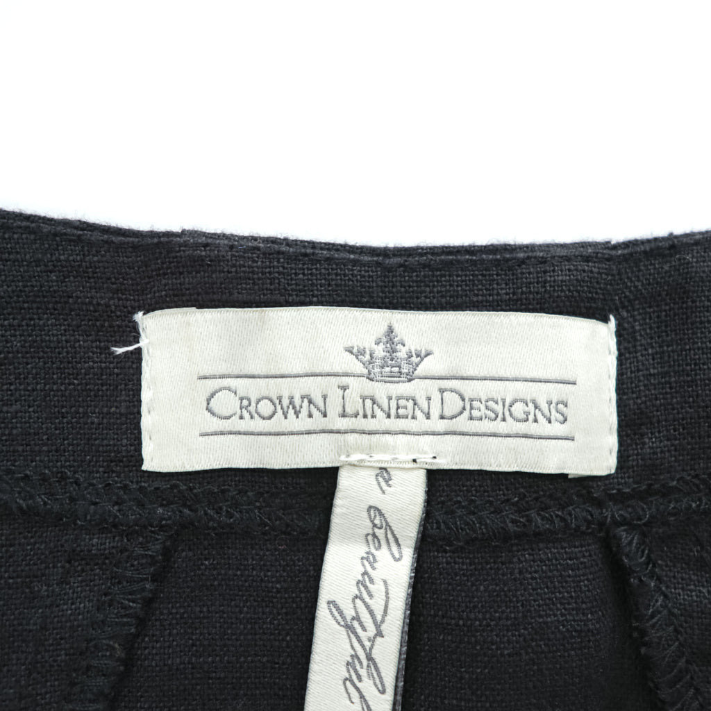 Crown Linen Designs リネン ノースリーブ ワンピース M ブラック 麻100% サイドポケット