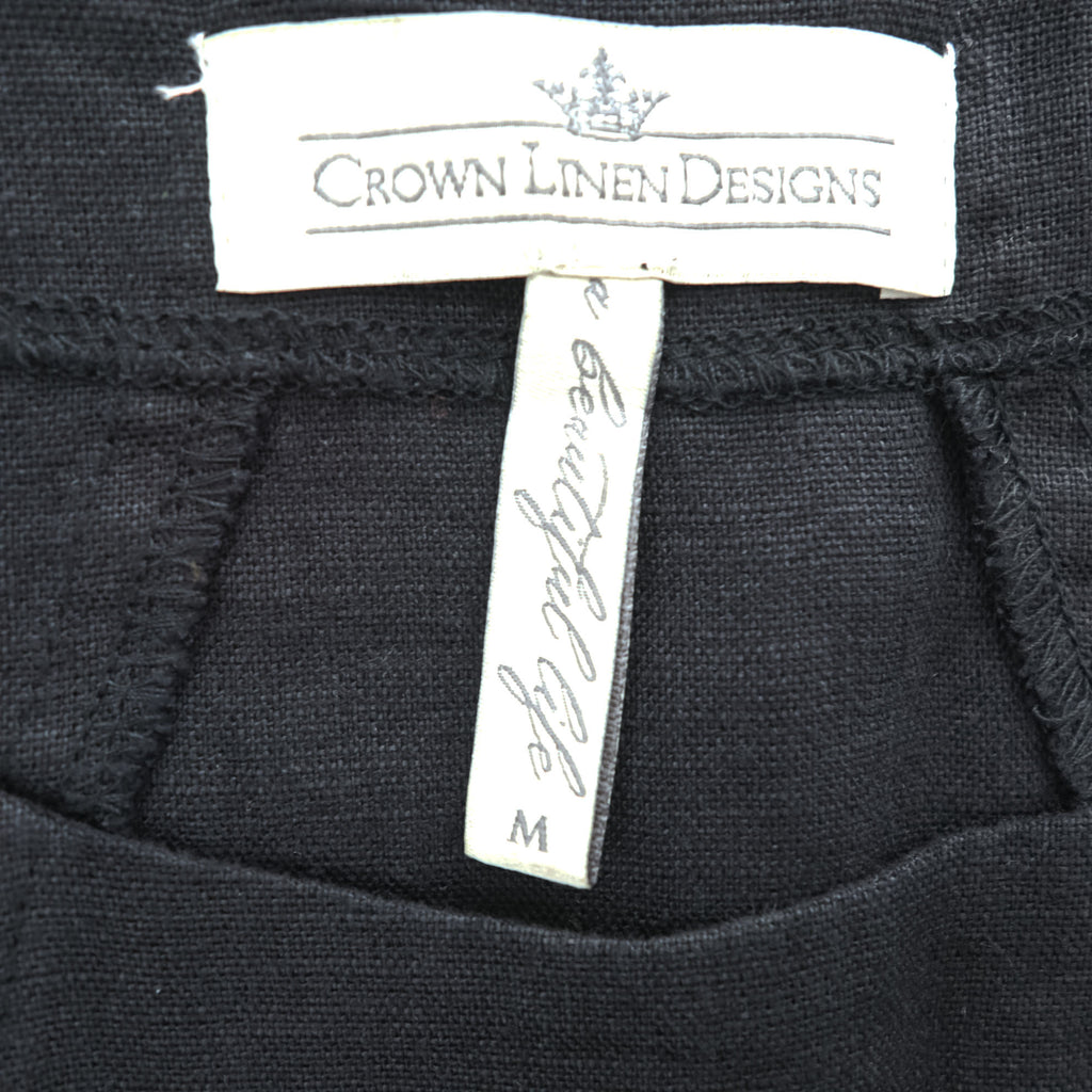 Crown Linen Designs リネン ノースリーブ ワンピース M ブラック 麻100% サイドポケット