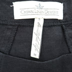 Crown Linen Designs リネン ノースリーブ ワンピース M ブラック 麻100% サイドポケット