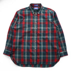 PENDLETON 長袖 チェック ウールシャツ XL レッド グリーン ボタンダウン SIR PURE VIRGIN WOOL USA FABRIC