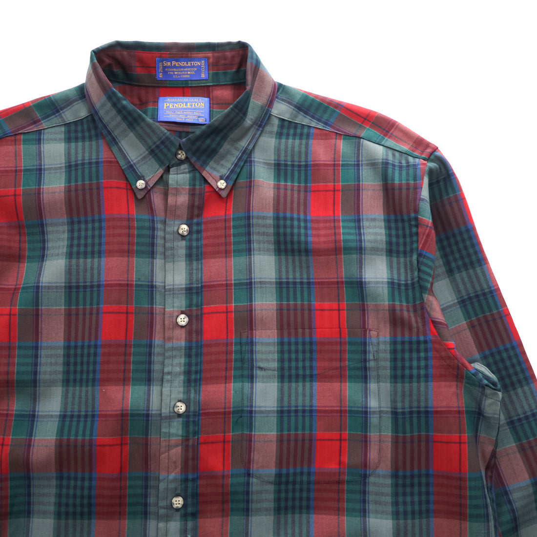 PENDLETON 長袖 チェック ウールシャツ XL レッド グリーン ボタンダウン SIR PURE VIRGIN WOOL USA FABRIC