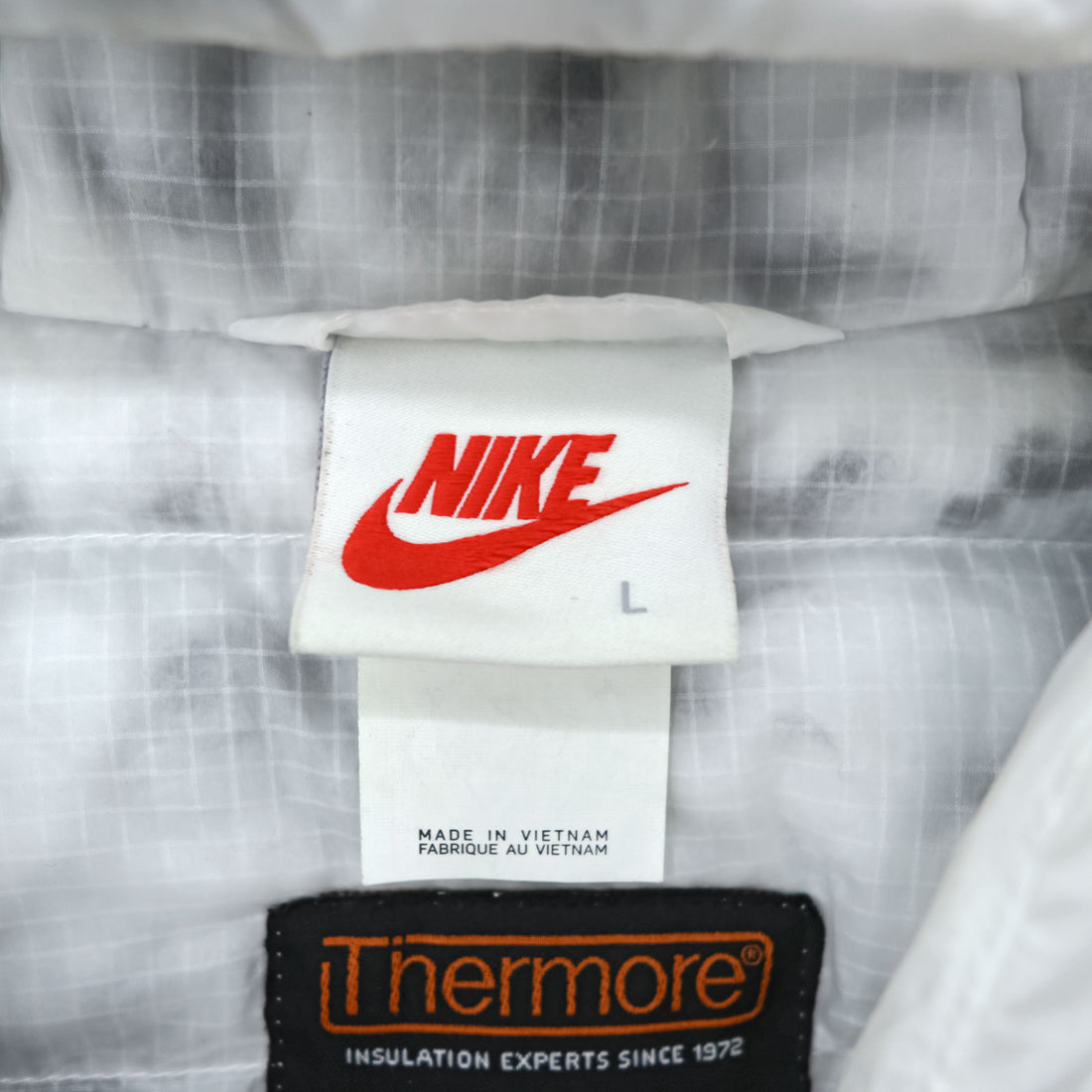 STUSSY × NIKE プルオーバージャケット 中綿 Thermore ECODOWN FIBERS エコダウン L ホワイト ドローコード Insulated Jacket MARBLE HO200610MXP
