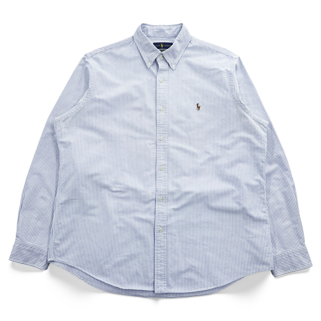 Ralph Lauren Long-Sleeve Button-Down Shirt, Size XL and up, Blue/White Oxford, Striped Small Pony Logo Embroidery, Classic Fit