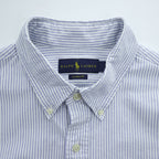 Ralph Lauren オックスフォード CLASSIC FIT 長袖シャツ XL ブルー ホワイト ストライプ  ボタンダウン スモールポニー ロゴ 刺繍