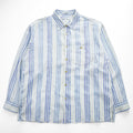GEOFFREY BEENE リネン 長袖 ストライプシャツ XL ブルー ホワイト ボックスシルエット