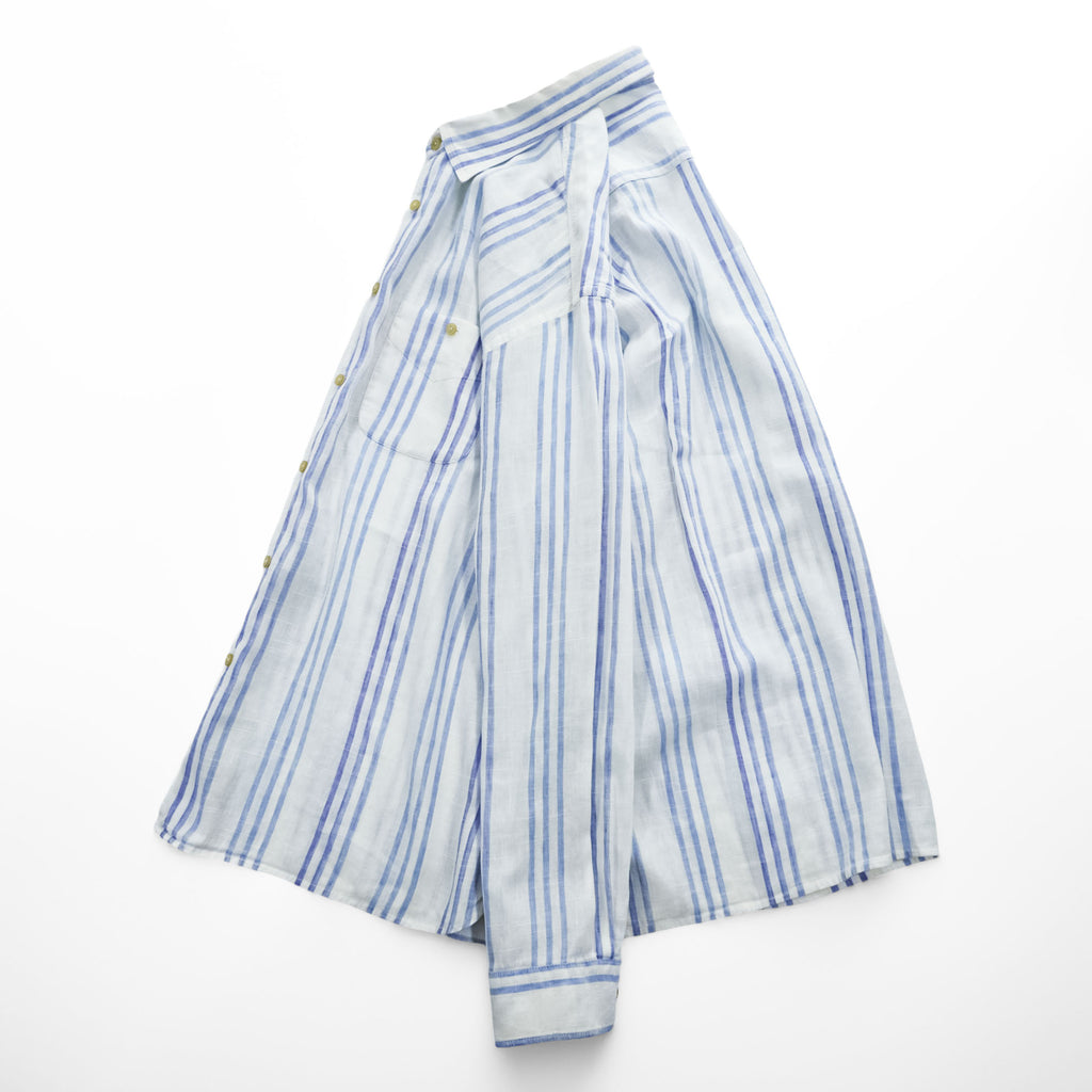 GEOFFREY BEENE リネン 長袖 ストライプシャツ XL ブルー ホワイト ボックスシルエット