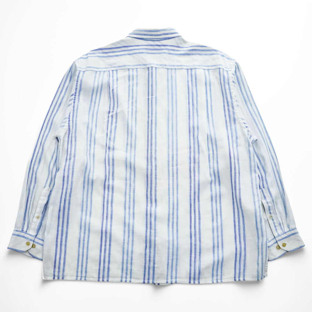 GEOFFREY BEENE リネン 長袖 ストライプシャツ XL ブルー ホワイト ボックスシルエット