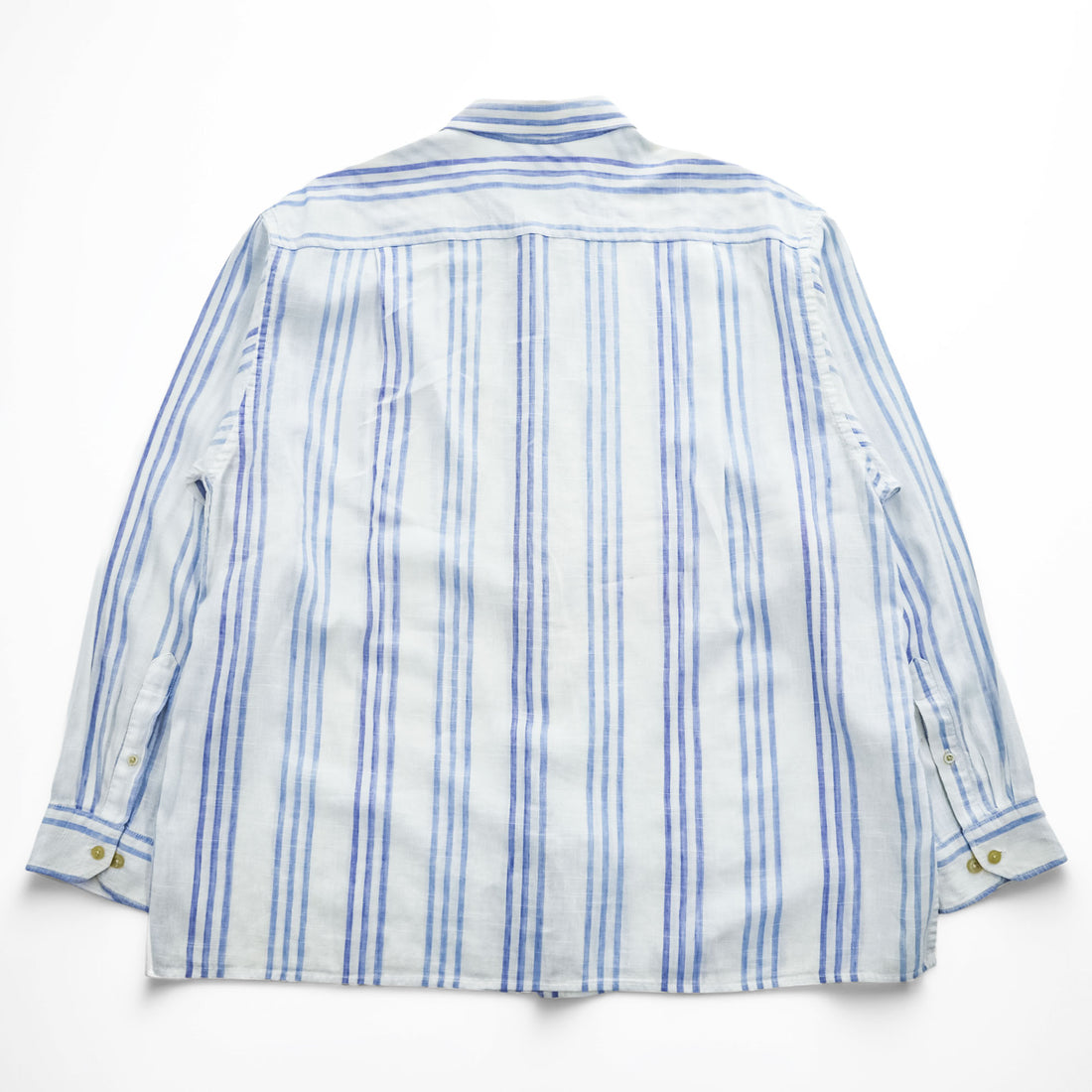 GEOFFREY BEENE リネン 長袖 ストライプシャツ XL ブルー ホワイト ボックスシルエット