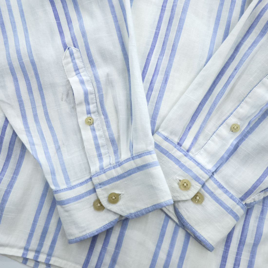 GEOFFREY BEENE リネン 長袖 ストライプシャツ XL ブルー ホワイト ボックスシルエット