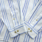 GEOFFREY BEENE リネン 長袖 ストライプシャツ XL ブルー ホワイト ボックスシルエット