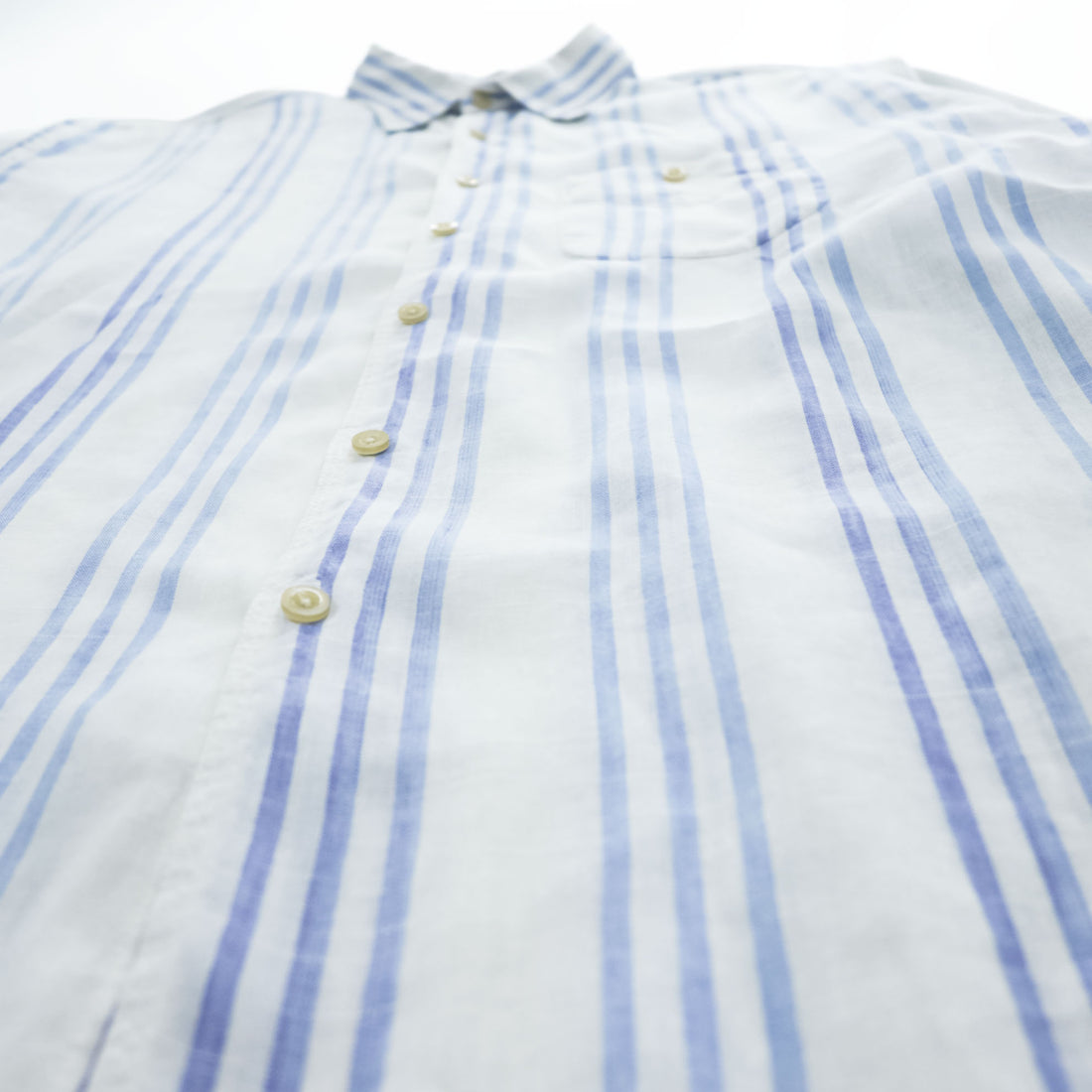 GEOFFREY BEENE リネン 長袖 ストライプシャツ XL ブルー ホワイト ボックスシルエット
