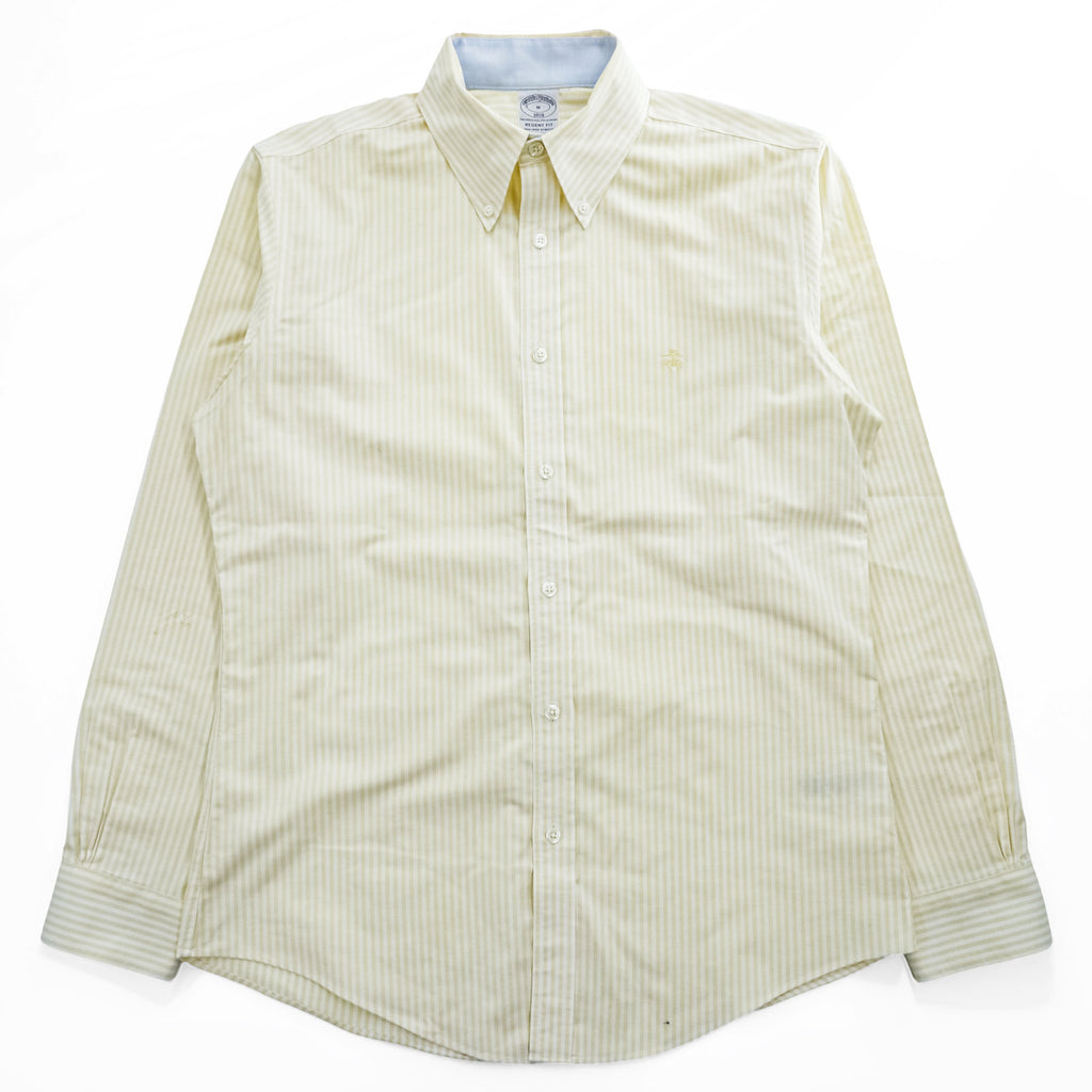 Brooks Brothers 1818 Regent Non-Iron Button-Down Shirt Yellow White Stripe Men’s M