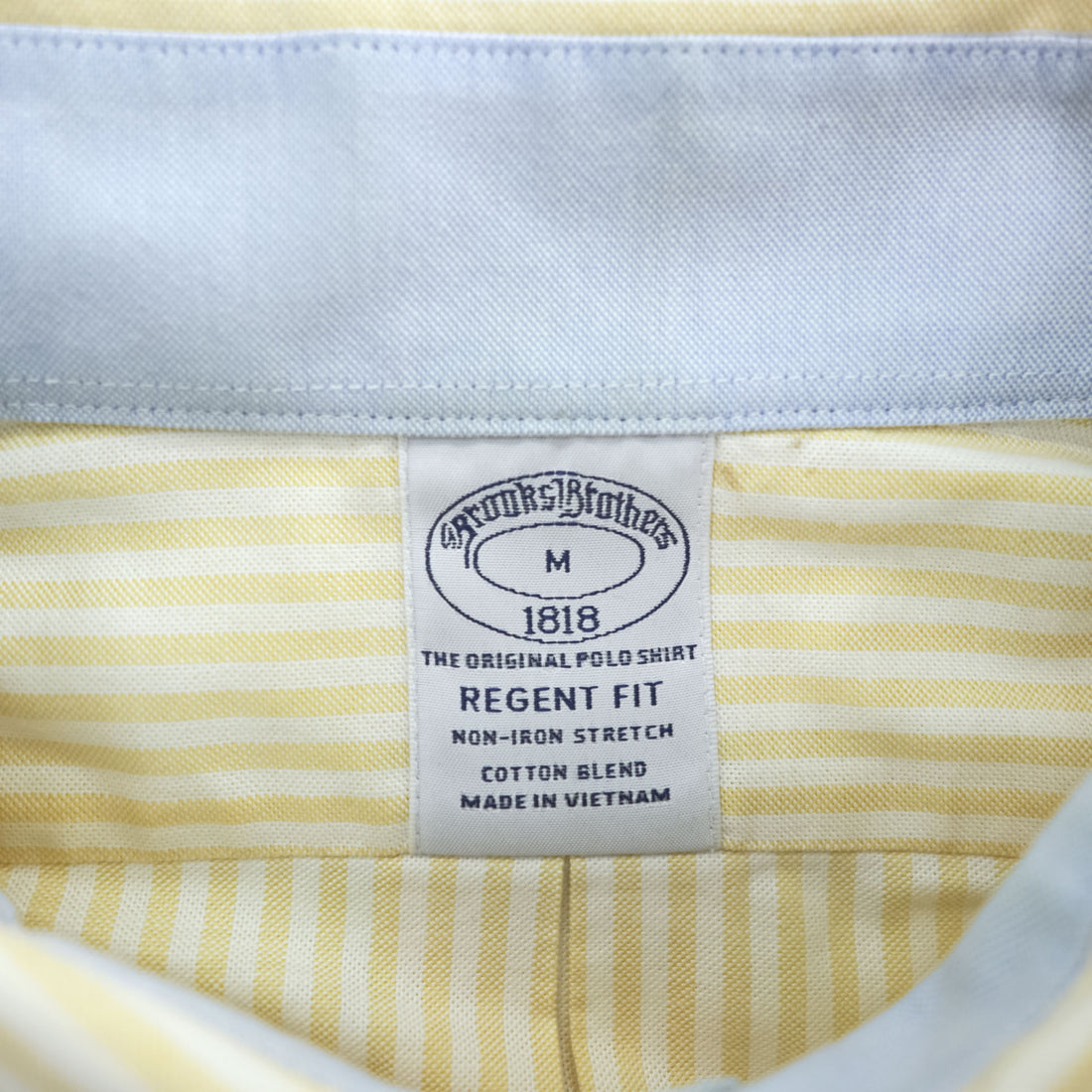 Brooks Brothers 1818 Regent Non-Iron Button-Down Shirt Yellow White Stripe Men’s M