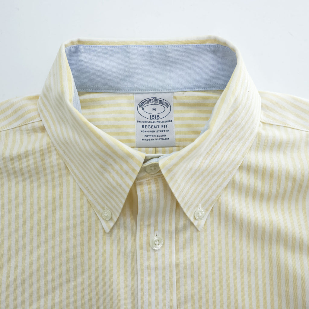 Brooks Brothers 1818 Regent Non-Iron Button-Down Shirt Yellow White Stripe Men’s M