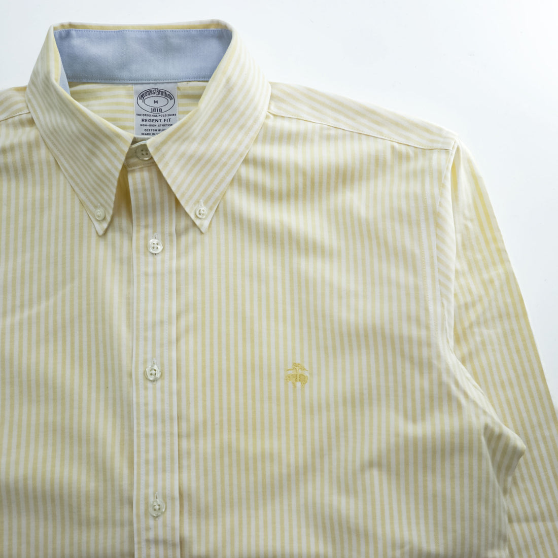 Brooks Brothers 1818 Regent Non-Iron Button-Down Shirt Yellow White Stripe Men’s M