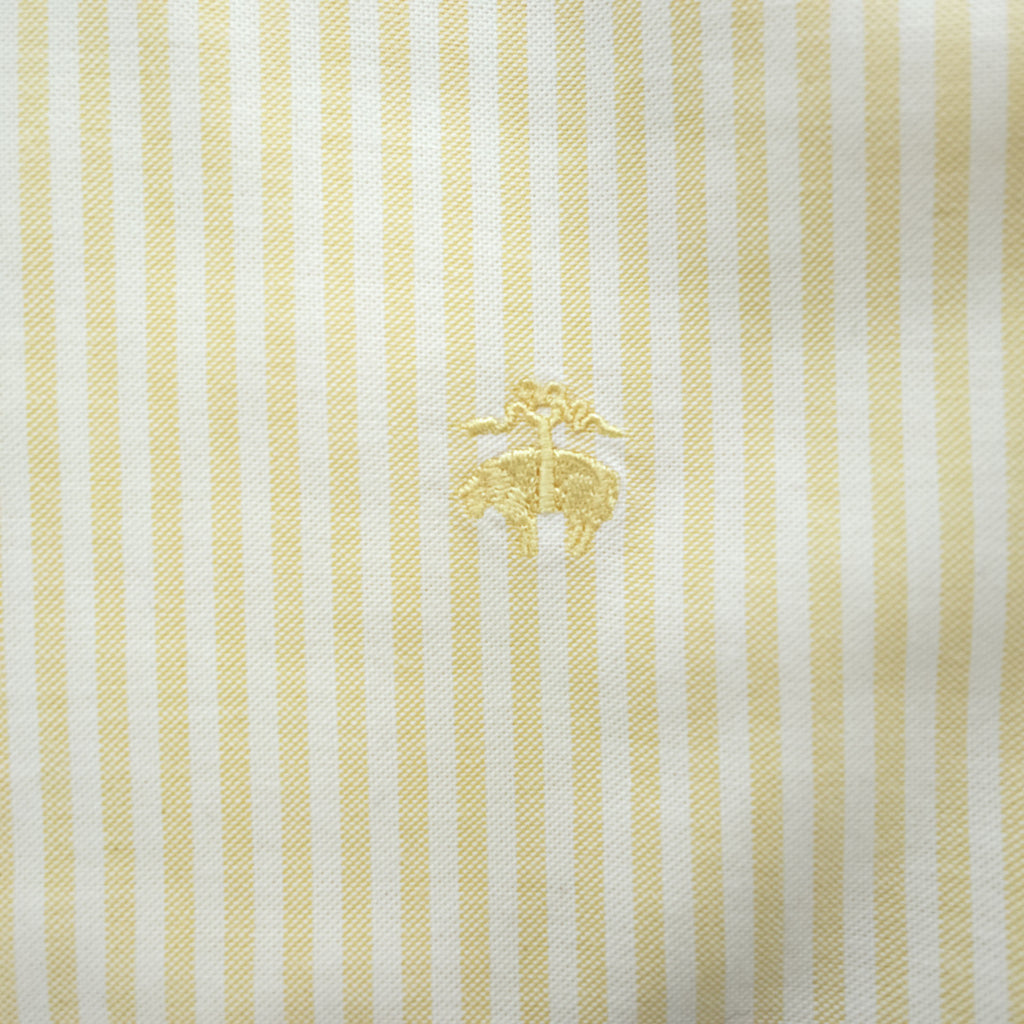 Brooks Brothers 1818 Regent Non-Iron Button-Down Shirt Yellow White Stripe Men’s M