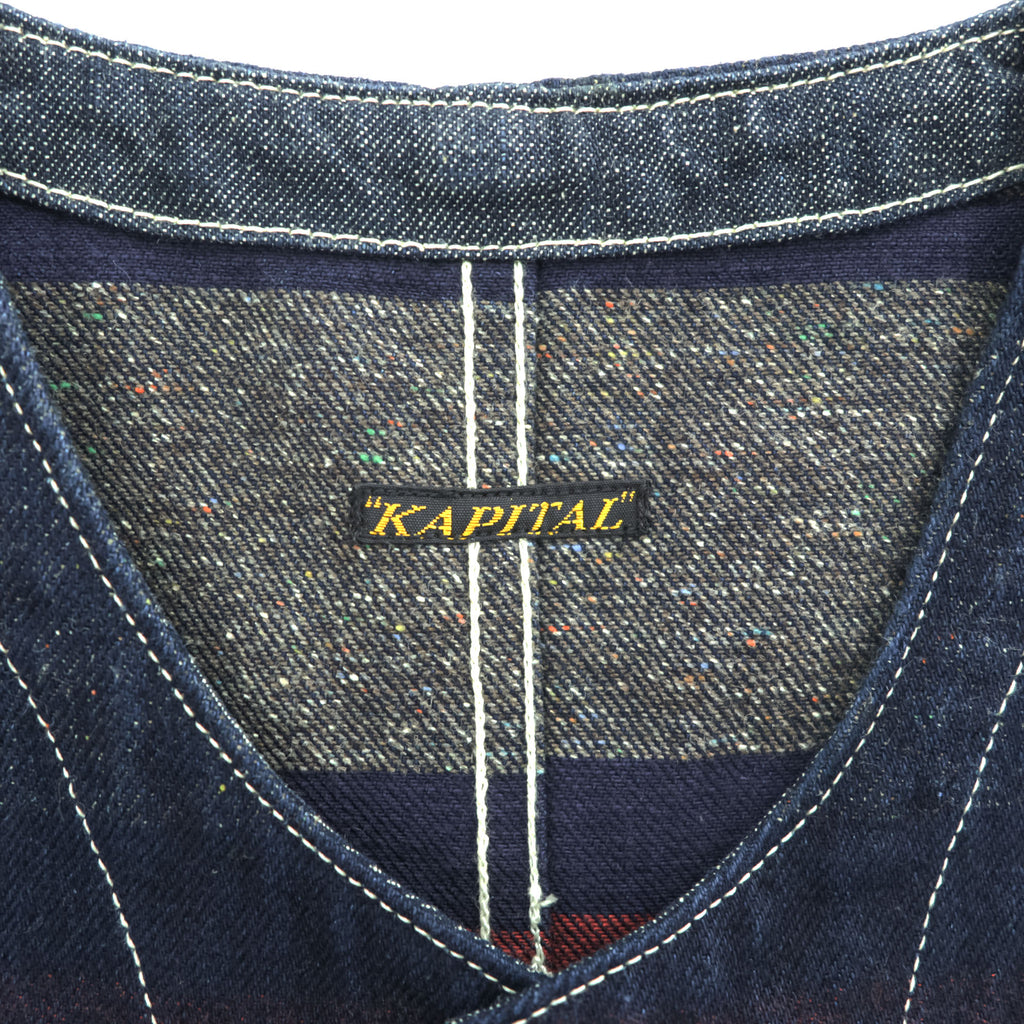 KAPITAL 日本製 デニム ベスト ワークベスト XS インディゴ ネップライニング シンチバック メタルボタン