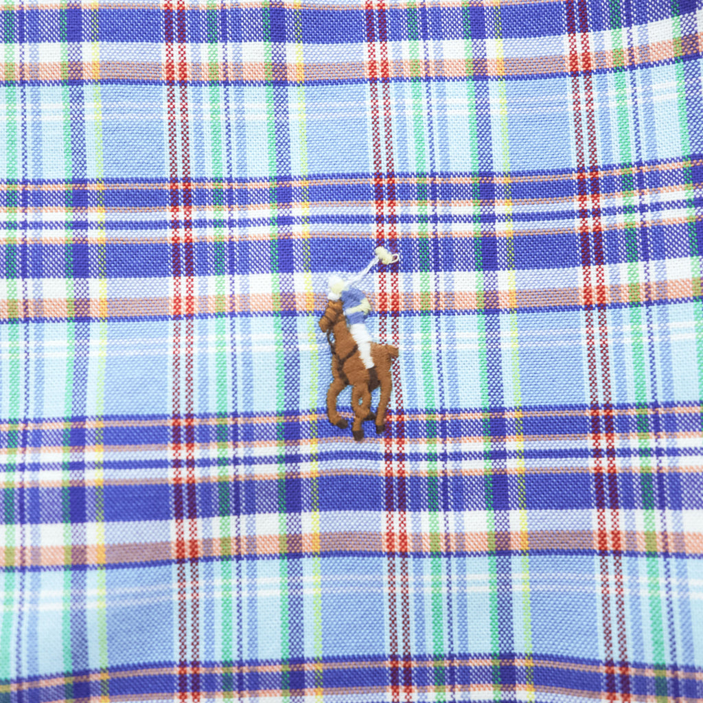 Ralph Lauren 長袖 ボタンダウンシャツ XL SLIM FIT ストレッチ ブルー チェック スモールポニー ロゴ 刺繍