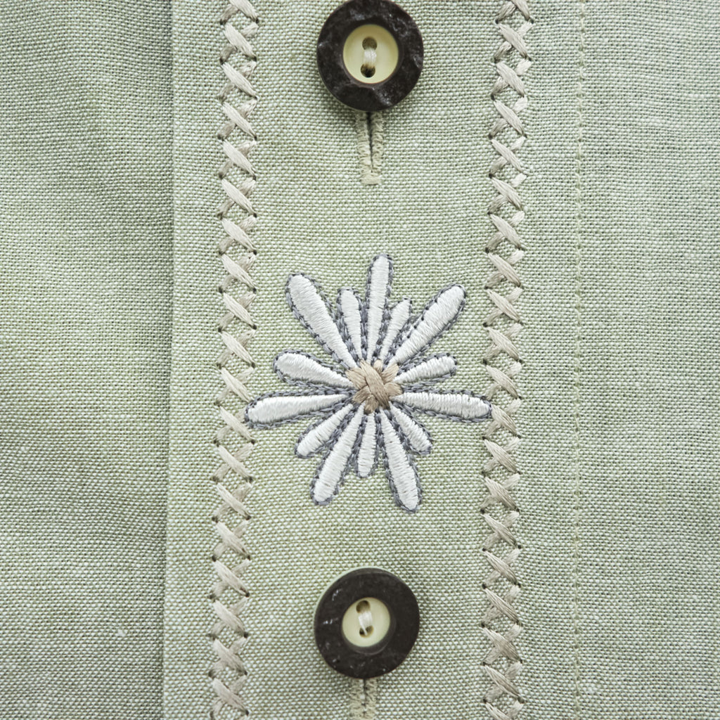 CANDA 長袖 シャツ L ライトグリーン 刺繍 コットン C&A