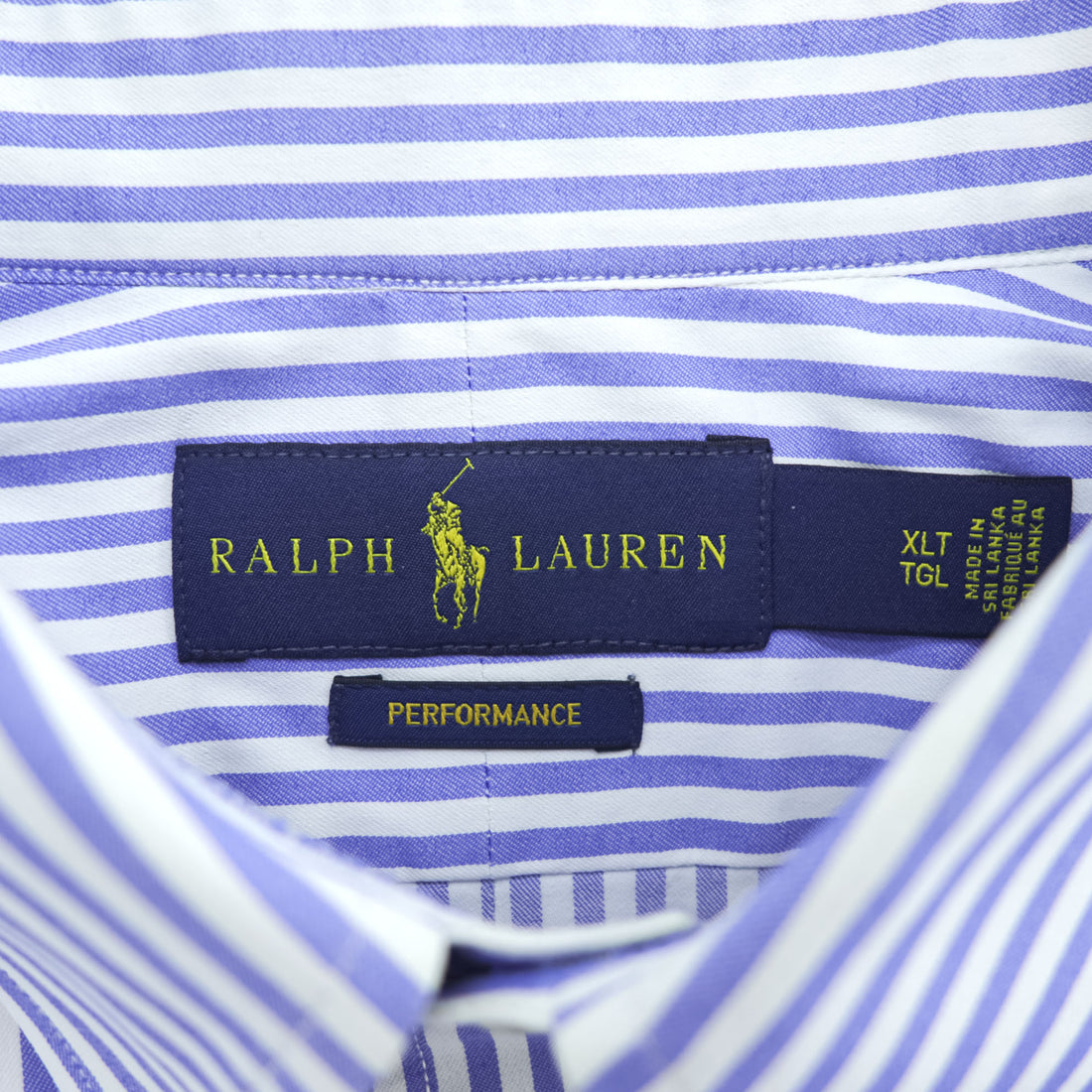 Ralph Lauren 長袖 ストライプシャツ XL ブルー ストレッチ PERFOMANCE スモールポニー ロゴ 刺繍