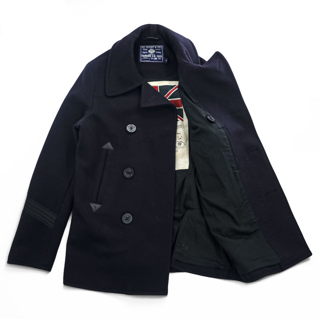 Rugby by RALPH LAUREN ピーコート L ネイビー メルトンウール Royal Army Clothing Department チンストラップ