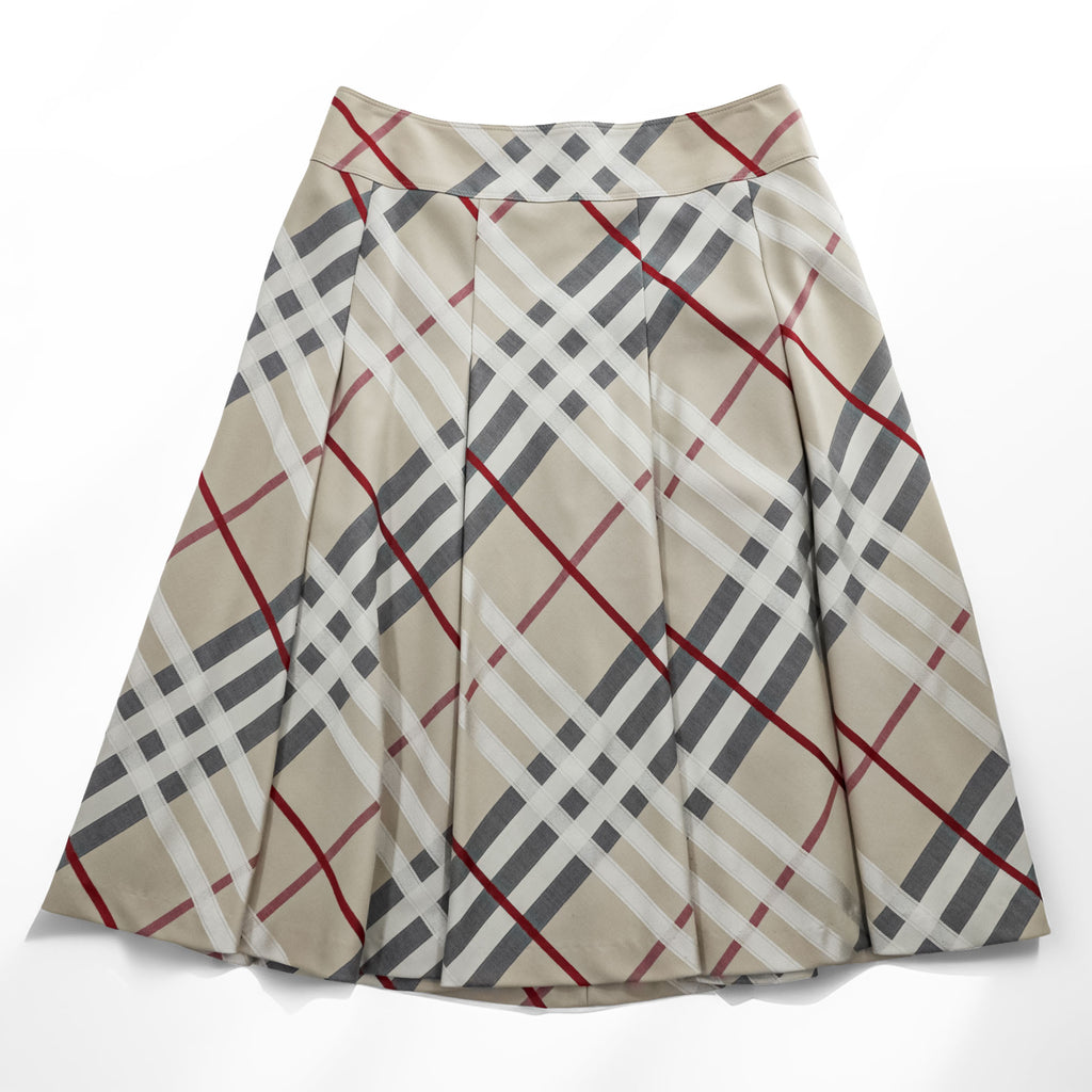 BURBERRY LONDON Japan Made Checked Tuck Pleated Skirt M Beige
