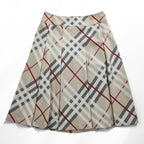 BURBERRY LONDON Japan Made Checked Tuck Pleated Skirt M Beige