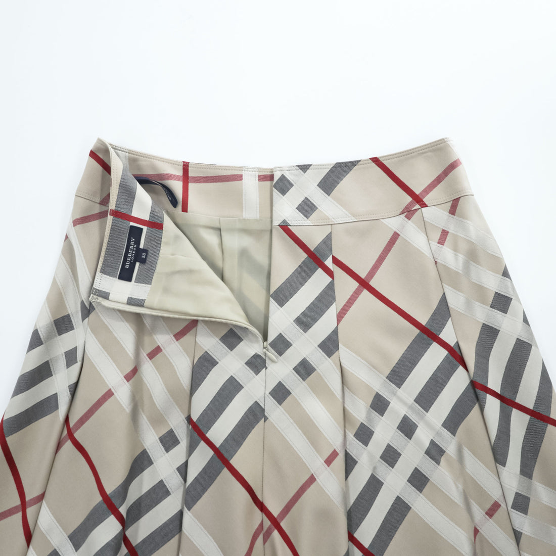 BURBERRY LONDON Japan Made Checked Tuck Pleated Skirt M Beige