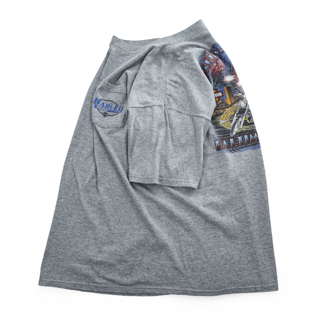 HARLEY DAVIDSON 90年代 USA製 ヴィンテージ 胸ポケット Tシャツ XL グレー バックプリント BALTIMORE MD バイク Holoubek