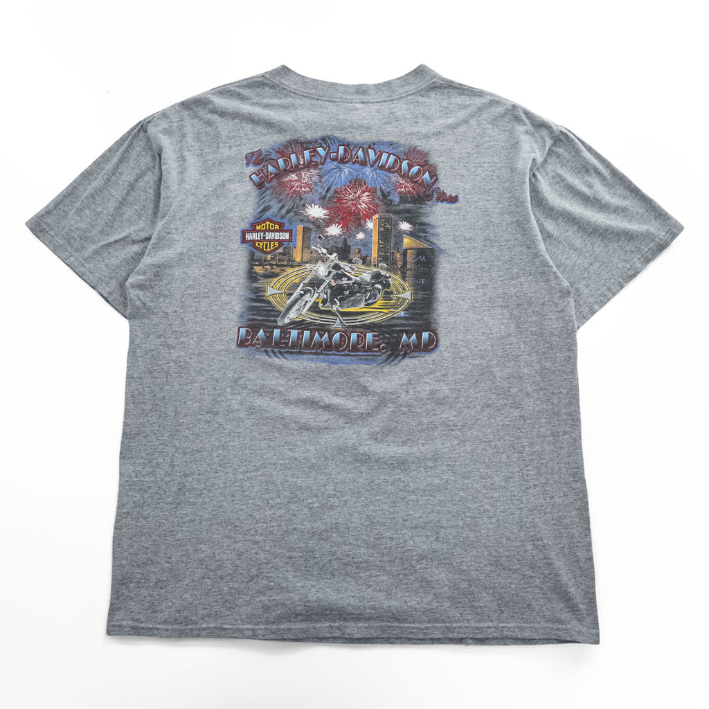 HARLEY DAVIDSON 90年代 USA製 ヴィンテージ 胸ポケット Tシャツ XL グレー バックプリント BALTIMORE MD バイク Holoubek