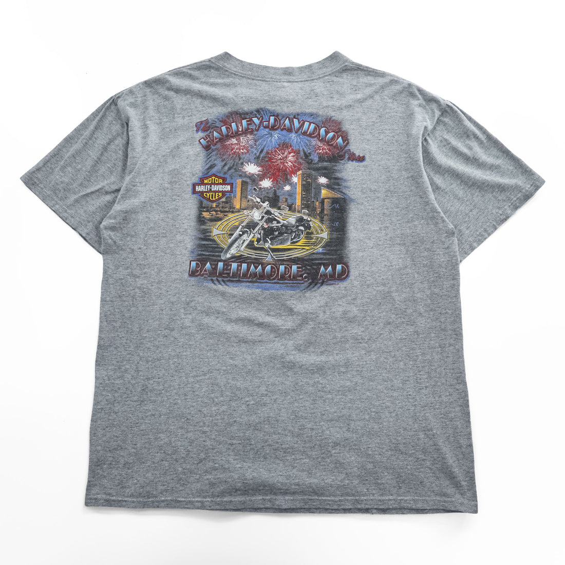HARLEY DAVIDSON 90年代 USA製 ヴィンテージ 胸ポケット Tシャツ XL グレー バックプリント BALTIMORE MD バイク Holoubek