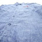 BUZZ RICKSON'S Made in Japan Long Sleeve Chambray Work Shirt Blue L, Embroidery, U.S.NAVAL AVIATION VF-2 BOUNTY HUNTERS Back Print & Stencil