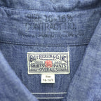 BUZZ RICKSON'S Made in Japan Long Sleeve Chambray Work Shirt Blue L, Embroidery, U.S.NAVAL AVIATION VF-2 BOUNTY HUNTERS Back Print & Stencil