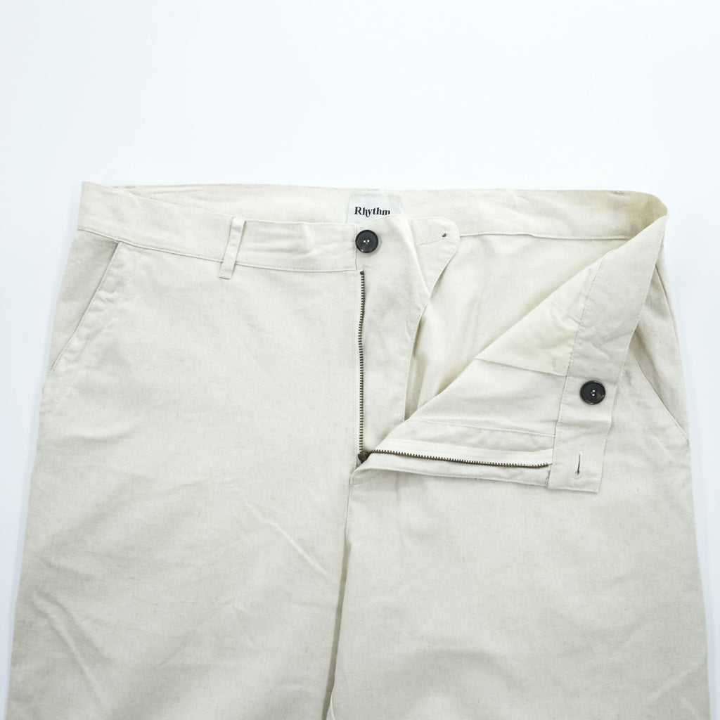 Rhythm Customs Linen Cotton Pants Off White Relaxed Straight Leg Button Fly Casual Trousers