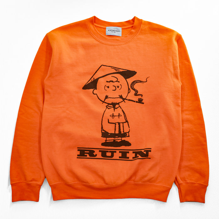 Black Weirdos Japan Made Sweatshirt, Size S, Orange, Brushed Lining, PEANUTS Charlie Print, Crewneck Sweatshirt 25AAW-SW02