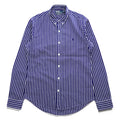 Polo Ralph Lauren 90s Vintage Long-Sleeve Button-Down Shirt, Size M, Blue, Striped, Small Pony Logo Embroidery, Slim Fit