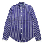 Polo Ralph Lauren 90s Vintage Long-Sleeve Button-Down Shirt, Size M, Blue, Striped, Small Pony Logo Embroidery, Slim Fit